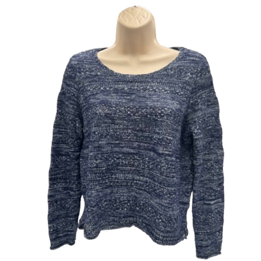 Orvis Women's XL Blue/White Crew Neck Linen Wool ViscoseSweater - Size XL